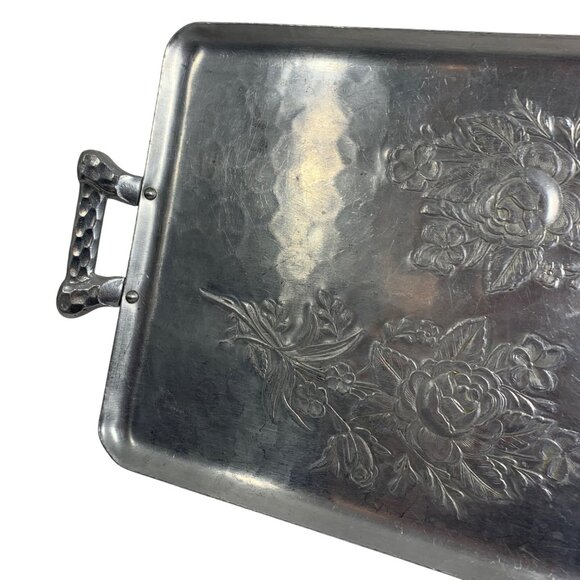 Everlast Forged Aluminum Floral Serving Tray With Handles VTG Rectangular Design - Picture 4 of 7